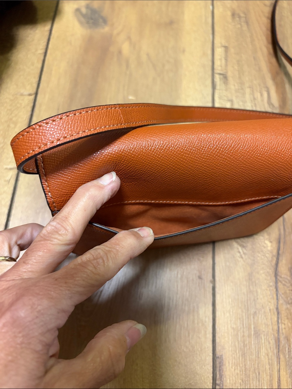 Coach Pebbled Leather Crossbody in Burnt Orange with Gold Hardware - Picture 7 of 9